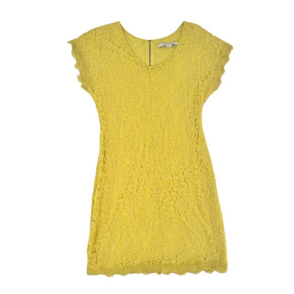 Diane Von Furstenberg Wanda Mini Yellow Lace Dress Size 6 - Picture 5 of 12